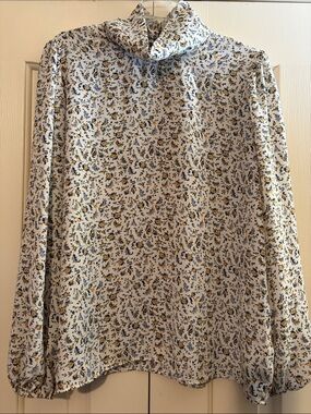 Ann Taylor Cream Blouse with Blue and Yellow Floral Print